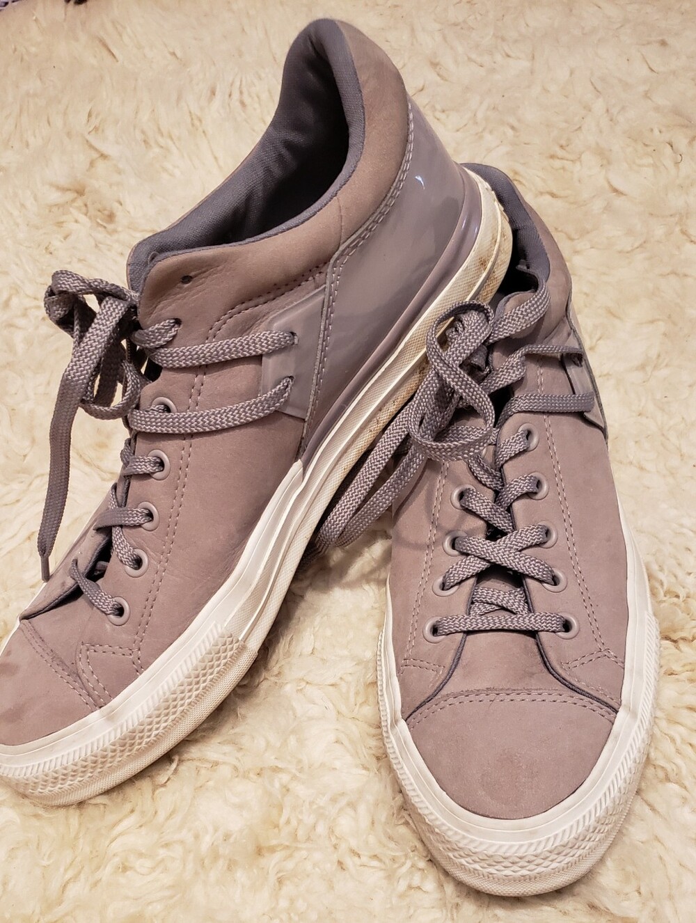 Rare Converse Women's Sz 10 All Star Taupe Suede Leather  & Vinyl Low Top Shoes